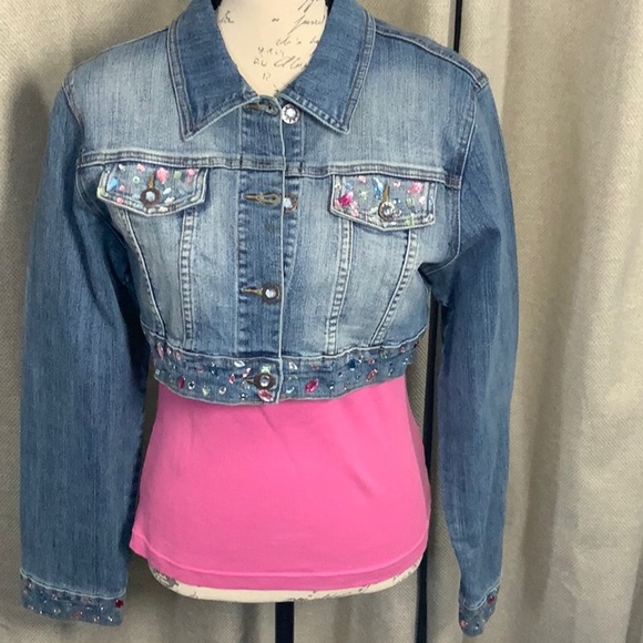 Clash Jean jacket Jeweled Bling Size XL with tank included Size Large - Picture 5 of 16